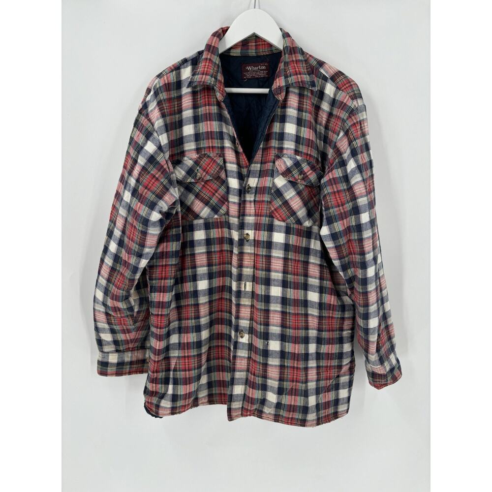 Wharton Vintage Jacket Mens Large Red Blue Tartan Plaid Shacket Button Work Barn